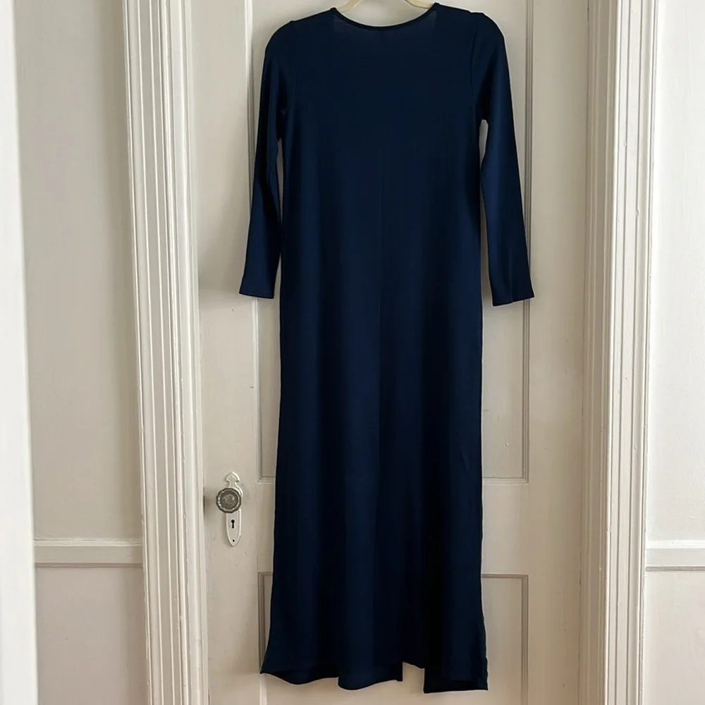 PinkBlush Solid Navy Blue Maternity Maxi Dress Size Small Long Sleeve